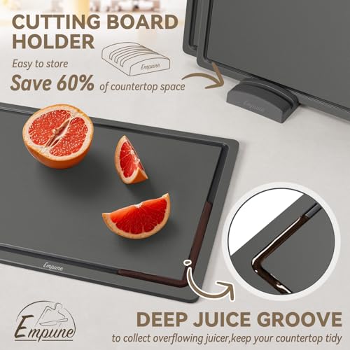 Empune 3-Piece Plastic Cutting Boards for Kitchen - Thick & Non-Slip Chopping Board Set with Juice Grooves, Dishwasher Safe, BPA Free, Includes Large & Small Sizes, Gray - color: Gray