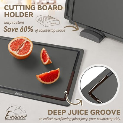 Empune 3-Piece Plastic Cutting Boards for Kitchen - Thick & Non-Slip Chopping Board Set with Juice Grooves, Dishwasher Safe, BPA Free, Includes Large & Small Sizes, Gray - color: Gray