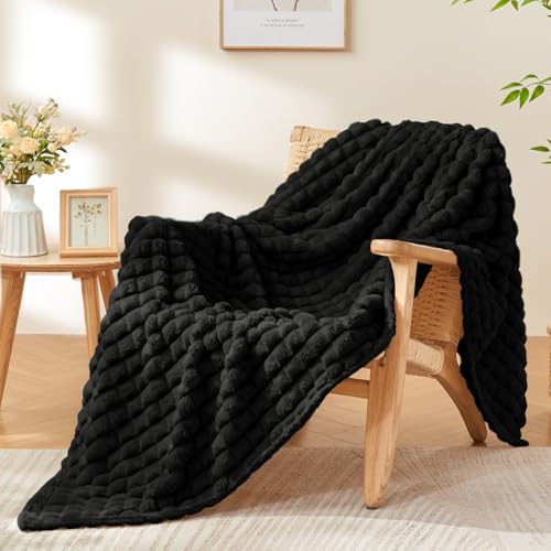 BEDELITE 3D Checked Black Fleece Twin Throw Blanket for Bed, 60x80 Inch | Soft Warm Fuzzy Fluffy Blanket for Couch Sofa, Lightweight Plush Cozy Throws for Home Room Decor, Gift for Women, All Season - color: Black, size: Twin(60"x80")