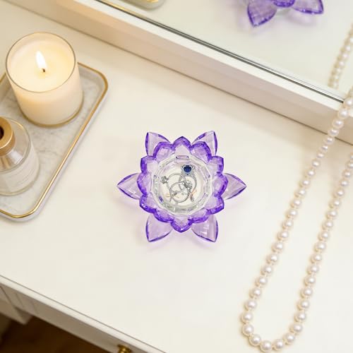Crystal Flower Jewelry Tray, Luxury Transparent Decorative Trinket Dish for Rings, Earrings, Necklaces, Keys for Vanity Dresser Nightstand, Elegant Gift for Women Mother's Day (1, 4.4"(w) - Purple) - size: 4.4"(w) - Purple