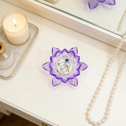 Crystal Flower Jewelry Tray, Luxury Transparent Decorative Trinket Dish for Rings, Earrings, Necklaces, Keys for Vanity Dresser Nightstand, Elegant Gift for Women Mother's Day (1, 4.4"(w) - Purple) - size: 4.4"(w) - Purple