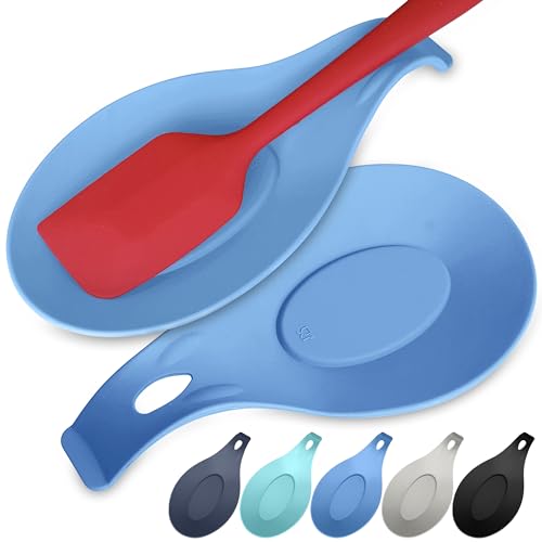Blue Silicone Spoon Rest for Stove Top, Set of 2, XL 9.2”, DISHWASHER SAFE | NON-STICK Surface for Quick Cleanup, Non-Slip, Safe for Glass & Induction Cooktops, Raised Edges Catch Drips, Heat Resistant - color: Sky Blue - 2 Pcs