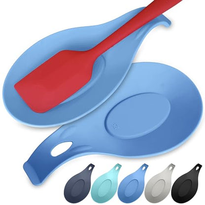 Blue Silicone Spoon Rest for Stove Top, Set of 2, XL 9.2”, DISHWASHER SAFE | NON-STICK Surface for Quick Cleanup, Non-Slip, Safe for Glass & Induction Cooktops, Raised Edges Catch Drips, Heat Resistant - color: Sky Blue - 2 Pcs
