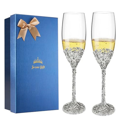 Champagne Flutes -His and Hers,Wedding Toasting Glasses for Engagement Celebrations, Bridal Shower and Registry Idea, Tall Wine Glasses for Bride and Groom Gifts,7oz (Silver new) - color: Silver new