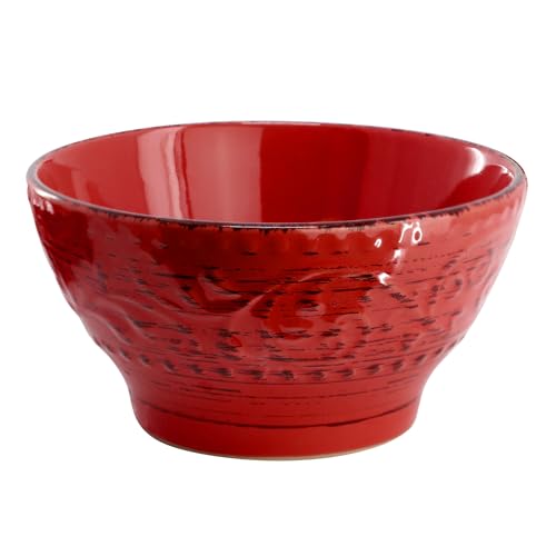 Elama Malibu Ocean Bloom 16-Piece Stoneware Embossed Pattern Reactive Glaze Red Dinnerware Set, Tableware, Serveware Set (Ocean Bloom Red) - color: Ocean Bloom Red