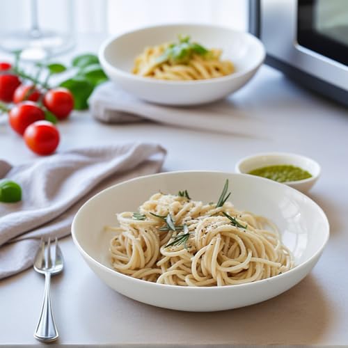 DeeCoo 7 Pack Porcelain Pasta Bowls Ceramic , Large Serving Bowl, Wide and Shallow, Set 8.3 Inch - 30 Ounce - for Pasta, Salad, Cereal, Soup & Microwave & Dishwasher Safe