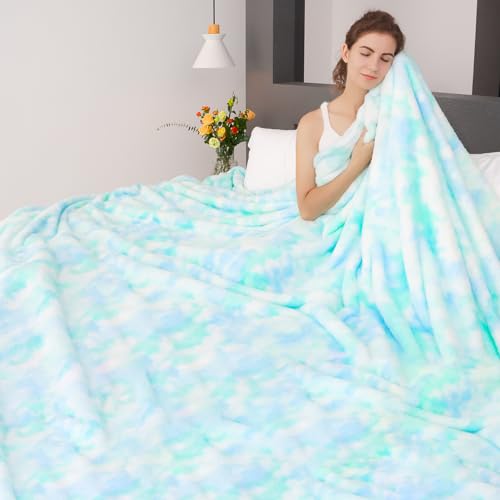 MUGD Lightweight Blanket Fleece Big Blanket Fuzzy Throw Blanket for Bed Queen Size - color: Blue Green, size: Queen(90"x90"/ 230x230cm)