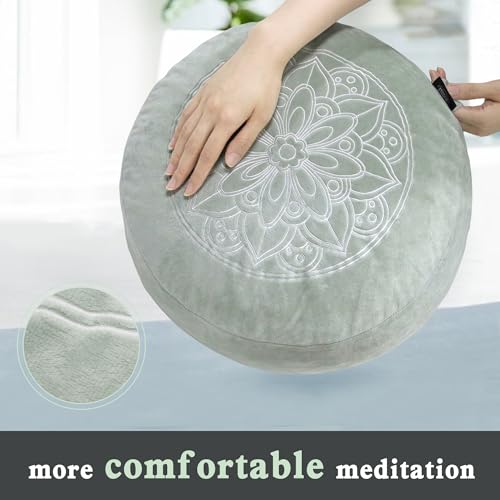 Meditation Cushion,Comfortable Floor Pillow, Memory Foam Fill in Meditation Pillow with Velvet Cover,Floor Cushion Seating for Adults,Premium Yoga Bolster (Grey)