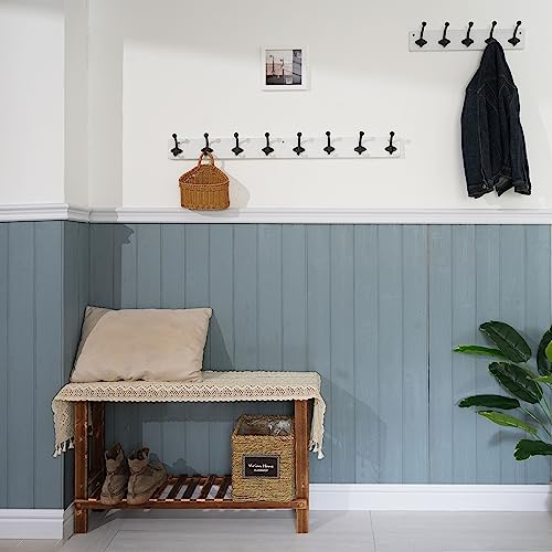 WEBI Rustic Coat Rack Wall Mount,35.43" Long 8 Cast Iron Coat Hooks Wall Mounted,Heavy Duty Wall Coat Hanger Hooks for Hanging Coats,Clothes,Jacket,Black on White - color: White, size: 35 Inch
