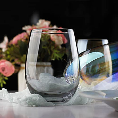 LUXU Wine Glasses Large Stemless Wine Glasses,20 oz,Set of 4 | Grey Juice Drinking Glasses,No Stem Glass Beverage Cups,All-Purpose Water Glasses for Ice Coffee,Tea,Red or White Wine - color: Gray