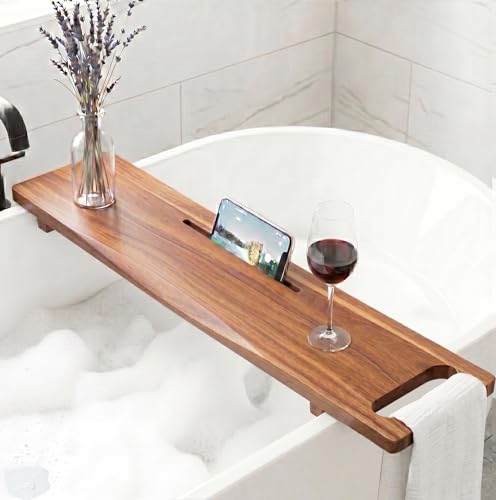 Adjustable Acacia Wood Bathtub Tray Caddy, 39" L with Handles | Adjustable, for Freestanding Tub, Luxury Spa Bathroom Tray Organizer, Bath Tub Accessories for Women, Housewarming Gifts - color: Acacia, size: 39"W x 9"D x 2"H