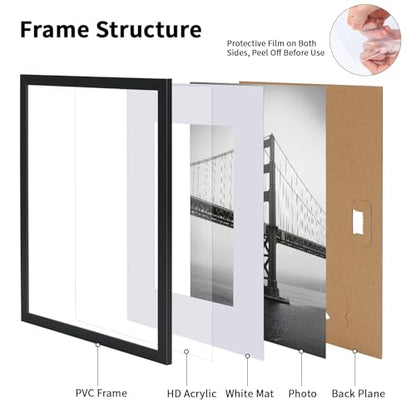 CRUGLA 5x7 Picture Frames Set of 11, Display Pictures 4x6 with Mat or 5 by 7 without Mat, Wall or Tabletop Display, Black - size: 5x7 Inch