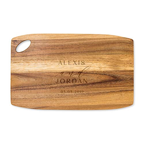 Weddingstar Personalized Wooden Rounded Rectangle Cutting Board or Serving Board 16" x 10" - Modern Couple Etching - color: Modern Couple, size: 16"L x 10"W