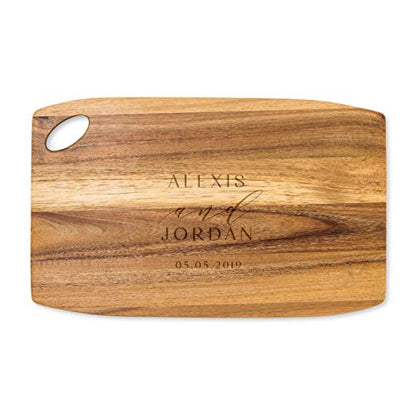 Weddingstar Personalized Wooden Rounded Rectangle Cutting Board or Serving Board 16" x 10" - Modern Couple Etching - color: Modern Couple, size: 16"L x 10"W