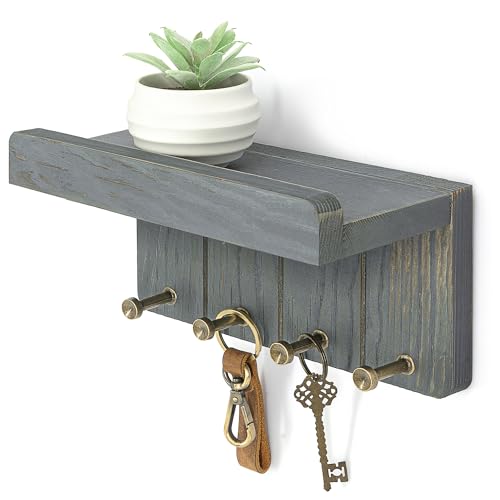 Rebee Vision Key Holder Wall Mount with 4 Hooks for Room Decor, Royal Blue | Pine Wood, Key Holder for Wall, Mail Sorter, Floating Shelf, Sunglasses Hanging, Key Hanger, Home Organization Essentials - color: Royalblue, size: Small - 8 inch