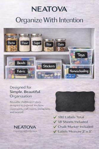 Chalkboard Labels for Jars – 180 Pack, Reusable Waterproof Erasable Stickers with Liquid Chalk Marker, 2” x 3” Wavy Rectangle Labels for Pantry, Mason Jars & Kitchen Organization