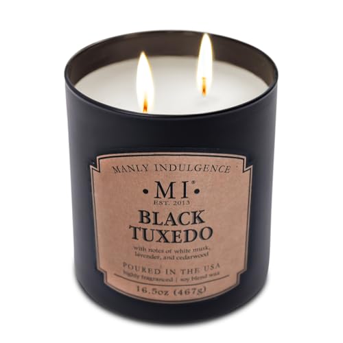 Manly Indulgence Black Tuxedo Candles for Men, 2 Wick, 16.5 oz, Premium Soy Blend Wax, 60H Burn, Candles for Home Scented - Made in The USA - size: 16.5 Oz - 2 Wick Classic+