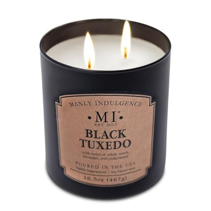 Manly Indulgence Black Tuxedo Candles for Men, 2 Wick, 16.5 oz, Premium Soy Blend Wax, 60H Burn, Candles for Home Scented - Made in The USA - size: 16.5 Oz - 2 Wick Classic+