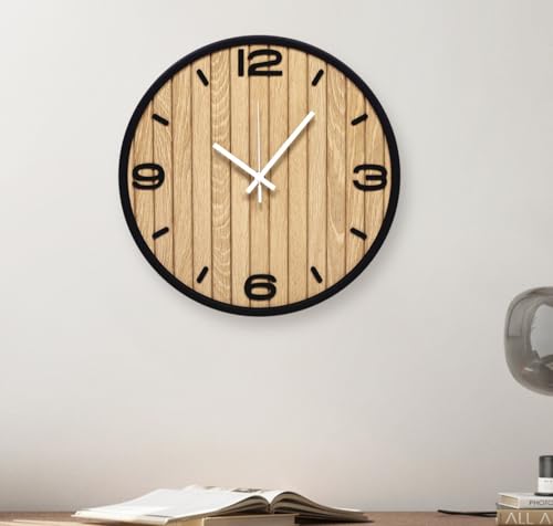 10 Inch Round Wall Clock Battery Operated Wooden, Non-Ticking Quartz Decorative Analog Clocks for Apartment, Living Room, Bedroom, Hallway, Classroom - Easy to Install & Read - color: A - 10x10 in