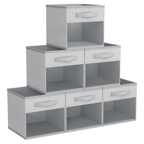 DIMJ Collapsible Storage Cubes, 6 Packs Cube Storage Bins with Window, Fabric Storage Baskets for Shelves, Closet Storage Boxes for Clothes, Toys, Books, 11 Inches Sundries Blended - color: Blended Gray, size: 10.6 Inch.- 6 Pack