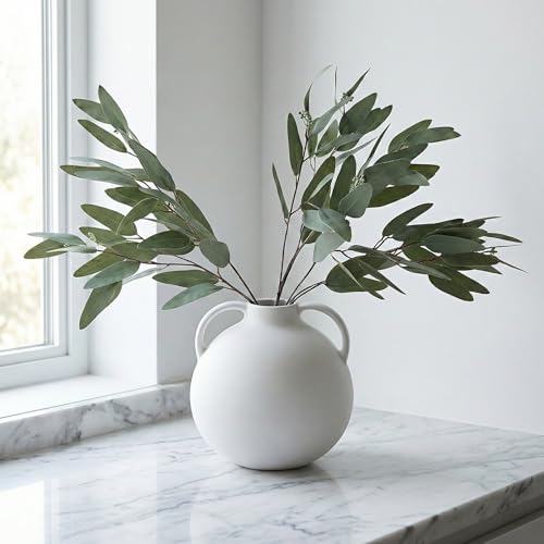 ANNIE&PANDA 3 Pack Faux Artificial Eucalyptus Stems with Faux Seeds 31'' Tall Fake Plants Leaves Olive Tree Branches Faux Greenery Stems for Bridal Wedding Bouquet Vase Table Centerpiece Decor