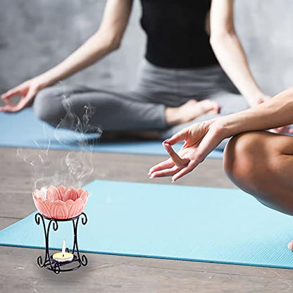 Tealight Wax Warmer Oil Burner, Iron Wax Melter Tea Light Holder, Wax Melt Burner Candle Wax Warmer Non Electric Oil Warmer (Pink) - color: Pink
