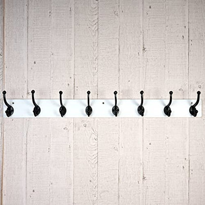 WEBI Rustic Coat Rack Wall Mount,35.43" Long 8 Cast Iron Coat Hooks Wall Mounted,Heavy Duty Wall Coat Hanger Hooks for Hanging Coats,Clothes,Black on White - color: White, size: 35 Inch