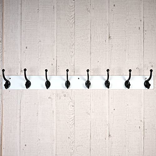WEBI Rustic Coat Rack Wall Mount,35.43" Long 8 Cast Iron Coat Hooks Wall Mounted,Heavy Duty Wall Coat Hanger Hooks for Hanging Coats,Clothes,Black on White,2 Packs - color: White, size: 35 Inch(2 Packs)