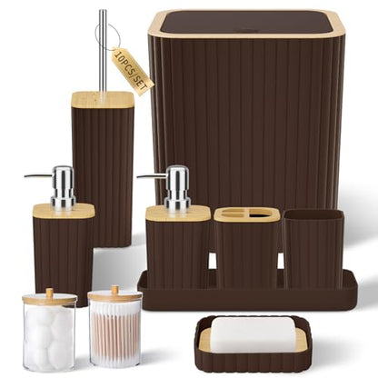 XLHOMO Bathroom Set - Elegant Brown Bathroom Set, 10PC Brown Bathroom Accessories Set, Bathroom Sets with Toilet Brush, Bathroom Trash Can - size: Bath Set, style: Brown