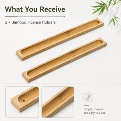 Natural Bamboo Incense Stick Holder Set – 2 Pieces with Ash Catcher Tray for Home Use