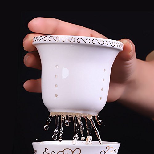 Porcelain Tea Cup with Infuser Lid and Saucer Sets - Chinese Jingdezhen Ceramics Coffee Mug Teacup Loose Leaf Tea Brewing System for Home Office - color: Exquisite Rose Blue and White