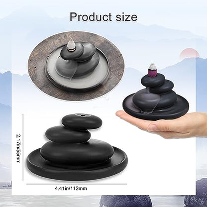 ZORZA Ceramic Zen Stone Backflow Incense Holder for Meditation Yoga | Waterfall Incense Burner,Zen Aesthetic,Black Rectangular Design,Tea Ceremony Decoration,Creating Serene Aromatic Atmosphere