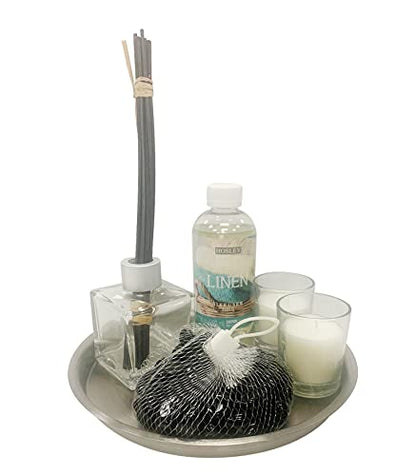 Hosley Aromatherapy Linen Diffuser Gift Set – 230ml Refill Oil, Glass Bottle, Reed Sticks, Metal Plate, Glass Filler & 2 Filled Candles,All-in-One Home Fragrance Set. - color: Style9