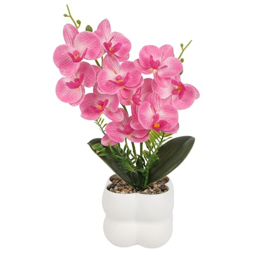 Pink Artificial Orchids Flowers in Pot 14" Tall Realistic Faux Phalaenopsis | 3D Printed Washable Fake Orchid Phalaenopsis Flowers with Vase for Home Wedding Table Centerpiece Bathroom Office Decor(Pink) - color: Pink
