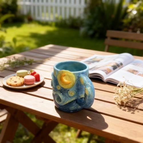 Ceramic Large Coffee Mug, 13oz 3D Handmade and Hand-painted Starry Sky Tea Cup