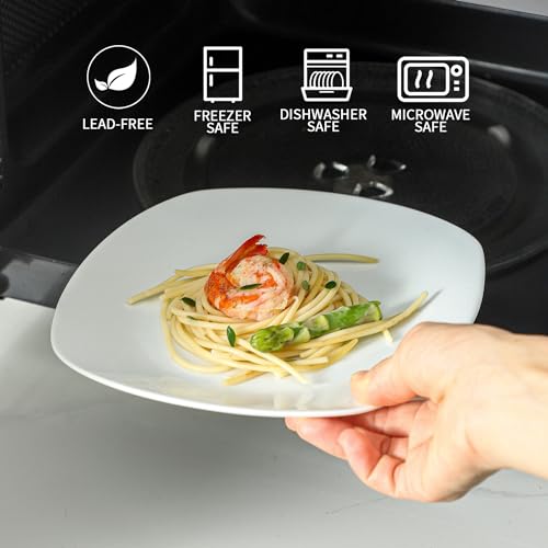 fMBB Ceramic White Dinner Plates Set of 4, Porcelain Square 7.5 inch Dessert Dishes, Serving Flat Plates Salad Dishes - Scratch Resistant, Dishwasher, Microwave, Oven Safe - color: Square7.5"