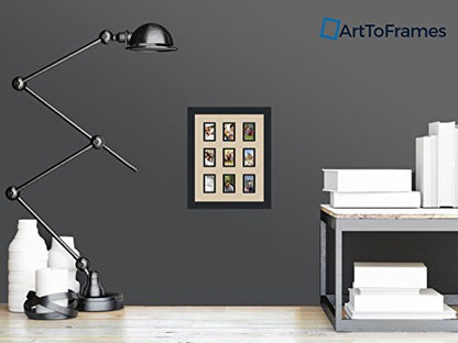 ArtToFrames Collage Photo Frame Double Mat with 9-2x3 Openings and Satin Black Frame - color: Grey Beige, size: 9 - 2x3
