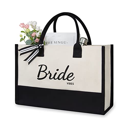 TOPDesign Canvas Tote Bag, Bridal Shower Gifts for Bride, Wedding Bachelorette Bride Gifts Shoulder Bag - style: Bride Vibes