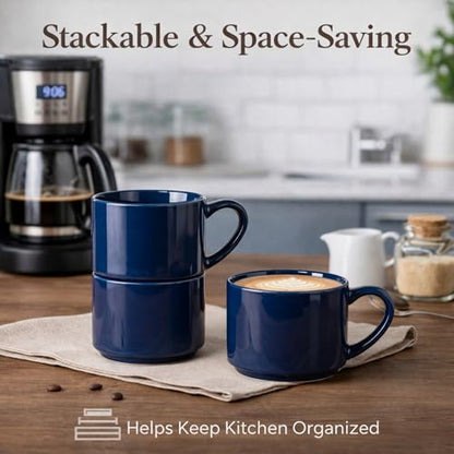 GBhome 14 OZ Coffee Mugs Set of 6, Stackable Navy Blue Coffee Cups Set | Modern Ceramic Coffee Mugs for Men,Women, Cappuccino/Espresso. Dishwasher&Microwave Safe - color: Navy