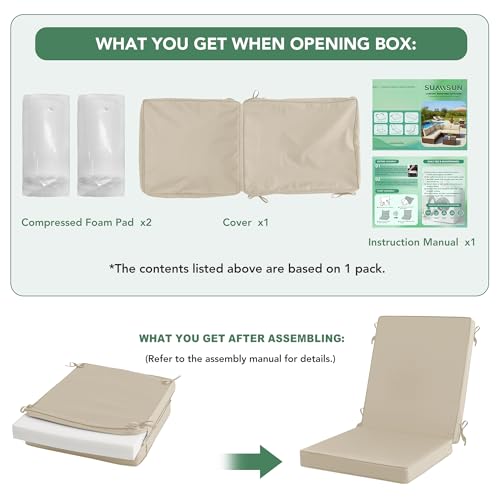 Summsun Outdoor Dining Chair Cushions 4-Pack, 20 x 20 Inch, Cream | High Back, High-Resilience Foam, Non-Slip Bottom, Water Resistant, Removable Cover, Tie Straps, Fit for Adirondack, Rocker - color: Cream