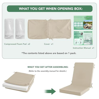 Summsun Outdoor Dining Chair Cushions 4-Pack, 20 x 20 Inch, Cream | High Back, High-Resilience Foam, Non-Slip Bottom, Water Resistant, Removable Cover, Tie Straps, Fit for Adirondack, Rocker - color: Cream
