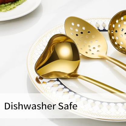 Lazycorner Cooking Utensil Set 11 Pcs Stainless Steel Kitchen Utensils Set Wok Utensils Kitchen Tool Set Spatula Set Heat Resistant Metal Kitchen Tools Ergonomic HandleEasy to Clean Dishwasher Safe - color: Gold