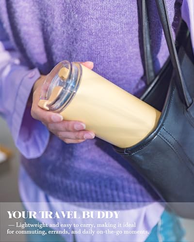 16 oz Insulated Coffee Tumblers, Travel Coffee Tumblers with Straw (Yellow) | Double-Wall Stainless Steel Tumbler, Leak Proof Tumbler, Reusable Cups with Lids for lced and Hot Drinks - color: 16-Yellow, size: 16 Ounces