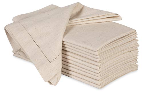 Ramanta Home Natural Cloth Dinner Napkin Set of 12-20x20 Inch, Premium Cotton Linen Flax Hemstitched Napkins, Soft Durable Washable for Everyday Use Thanksgiving Christmas Parties Halloween - color: Natural - Hemstitch, size: 20" x 20" (Set of 12)