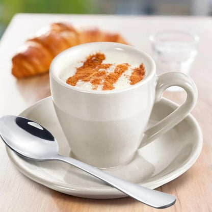 homEdge Porcelain Espresso Shot Cup Set with Saucers and Stainless Steel Spoons - 80 ml / 2.67 oz, Set of 4, White - color: White