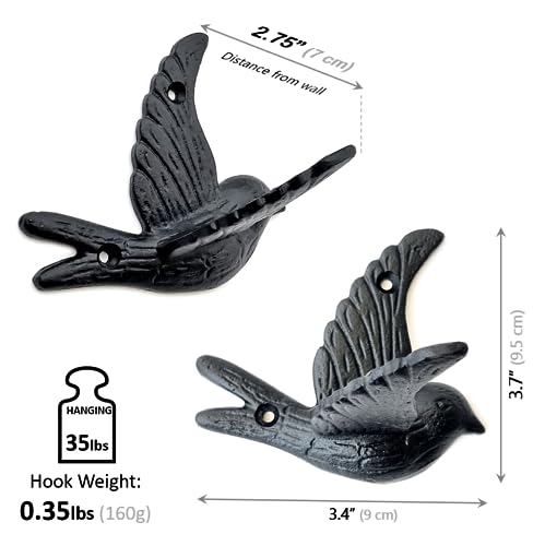 Ambipolar Flying Bird Iron Cast Decorative Bird Wall Mounted Coat Hooks (Classic)