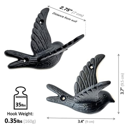 Ambipolar Flying Bird Iron Cast Decorative Bird Wall Mounted Coat Hooks (Classic)