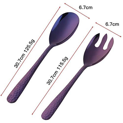 Salad Spoon and Fork Set, 12 Inch Stainless Steel Salad Server, Purple Serving Utensils, Dishwasher Safe, Pack of 2 - color: Purple