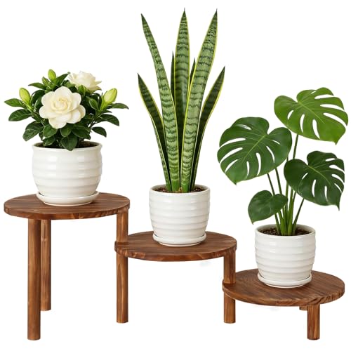 3 Tier Ladder Plant Stand, Adjustable Plant Shelf for Indoor Plants | Long Plant Holder for Miltiple Plants, Deformable Tiered Round Flower Pot Stand for Corner Patio Balcony Living Room