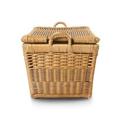 The Basket Lady Lift-Off Lid Wicker Storage Basket, M, Sandstone | Outside: 20" L x 15" W x 14" H | Inside: 17.5"L x 12"W x 11"H - Handcrafted by artisans from natural rattan - color: Sandstone, size: Medium